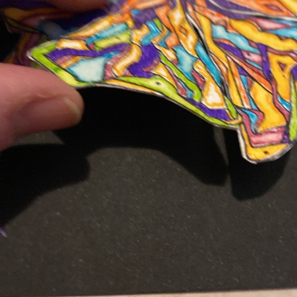 Unframed Original Art Watercolour & Ink Flower w Crystal Centre on Black Paper - Picture 4 of 5